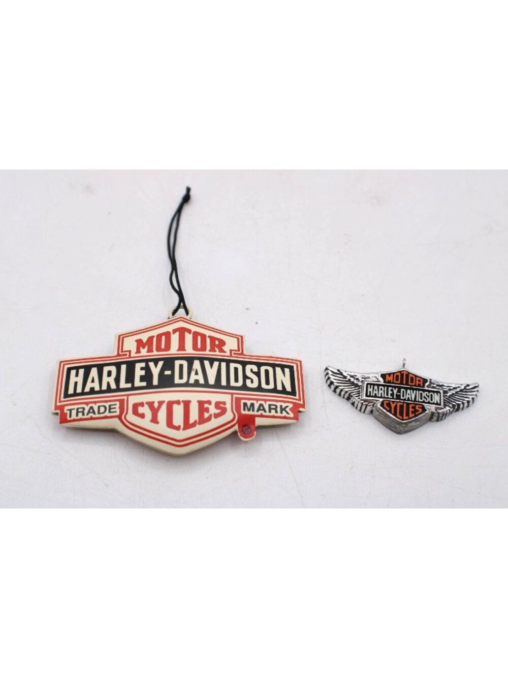 Harley-Davidson Ornaments Thick Metal Logo Piece and a Plastic Wing Design Vtg